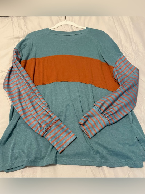 Tops - Women’s Crewneck Sweater in Teal with Rust Accent